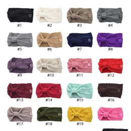 Headbands Ins 20 Colours Girls Knitted With Buttons Face Hairbands Crochet Twist Headwear Headwrap Women Hair Accessories Drop Delive Dhioe