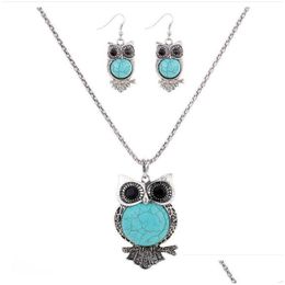 Earrings Necklace Womens Night Owl Tibetan Sier Turquoise Set Gstqs008 Fashion Gift National Style Women Diy Jewelry Sets Drop Deli Dhtl1