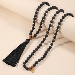 Pendant Necklaces Design 108 Mala Beads Volcanic Stones Necklace Hand-Knotted Natural Stone Beaded Tassel Long Sweater Chain