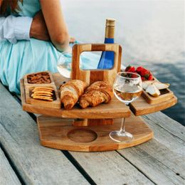 Camp Furniture Beach Tables Wooden Folding Camping Hiking Picnic With Glass Holder Foldable Desk Wine Rack Board