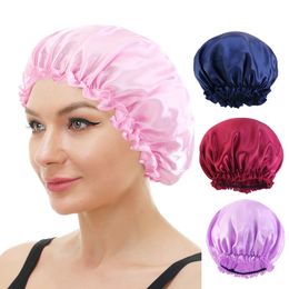 New Women Silky Satin Night Sleep Cap Shower Caps Hair Care Beauty Bonnet Hat Head Cover Elastic Band Bathroom Beauty salon cap