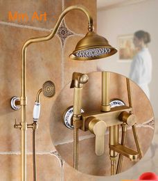 Bathroom Shower Sets Copper Antique Shower Set European Bathroom Supercharged Shower Head Faucet Retro Constant Temperature Shower G230525