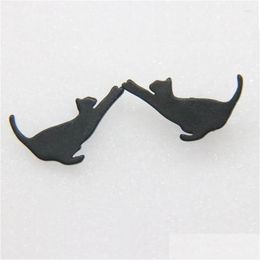 Stud Earrings 1 Pair/Cute Black Strench Cat Animal Gift Good Luck Drop Delivery Jewelry Dhgarden Dhkgb