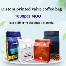 Gift Wrap Custom Digital Printed Resealable Aluminium Foil Lined 250g 500g Flat Bottom Coffee Bean Packaging Bag With Valve