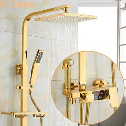 Bathroom Shower Sets Hot Cold Shower System Bathroom Thermostatic Gold Shower Set Wall Mount SPA Rainfall LED Bath Faucet Square Head Modern Torneira G230525