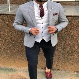 Men's Suits Custom Latest Design Fashion Plaid Wedding For Men Formal Groom Party Tuxedos Prom Business Mans Blazer Jackets Vest Pants