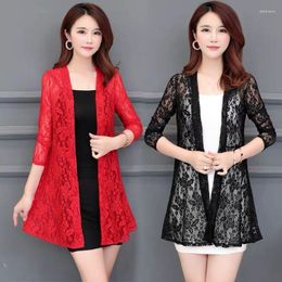 Women's Jackets Summer Lace Cardigan Long Hollow Sunscreen Jacket Women Casual Pink Black Red White Long-sleeve Thin Coat Woman Y932