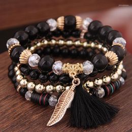 Charm Bracelets 2023 Bohemian Fashion & Bangles For Women Trendy Acrylic Beads Tassel Leaves Pendant Multilayer Jewellery