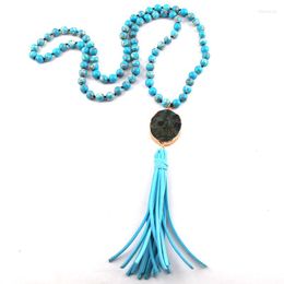 Pendant Necklaces Fashion Jewellery Semi Precious Stones Knotted Stone Link Long Tassel For Women Ethnic Necklace