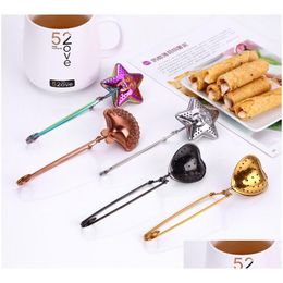 Coffee Tea Tools Creative Filter Ball Strainer Stainless Steel Seasoning Shell Fivepointed Star Heart Shape Mtifunction Infuser Dr Dh7Rc