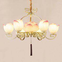 Pendant Lamps Chinese Classical Lotus Chandelier Lights Vintage Drawing Room Ceiling Decor LED Lighting Fixtures Dining