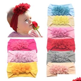 Headbands Infant Baby Nylon Headband Chiffon Flowers Kids Soft Elastic Hair Band Children Princess Headwear Accessory 12 Colors Drop Dhgzr