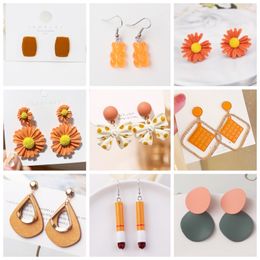 Orange Colour Women Dangle Earrings Korean New Drop Earrings for Girls Hollow Geometric Daisy Summer Vacation Ear Jewellery