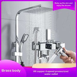 Bathroom Shower Sets Bathroom silver four-speed hot and cold shower set All copper faucet wall-mounted Pressurised rain shower nozzle AE02XC-0010 G230525