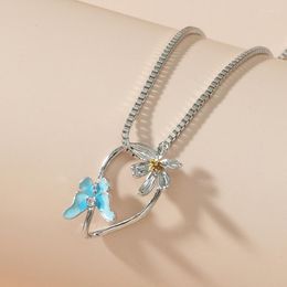 Pendant Necklaces Korean Fashion Blue Butterfly Choker Necklace For Women Flower Neck Chain Friendship Jewellery Party Collier Girls Gifts