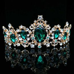 Other Fashion Accessories Baroque Vintage Green Royal Tiara Crowns Bride Blue Red Queen Crown Bridal Headband Wedding Tiara For Women Hair Jewelry J230525