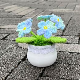 Decorative Flowers Crochet Mix Colour Forget-Me-Not Bonsai Artificial Flower Potted Handmade Gift For Mother Or Wife Home Table/Office