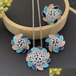 Earrings Necklace Set Lanyika Fashion Jewellery Hopef Sunflower Drip Oil Micro Inlay With Earring And Ring For Women Dhgarden Dh6Ke