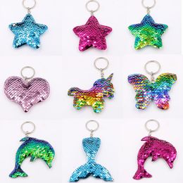 Cute Heart Star Unicorn Animal Glitter Sequins Keychain Anime Key Chain Gifts for Women Car Bag Accessories Keys Ring Jewellery