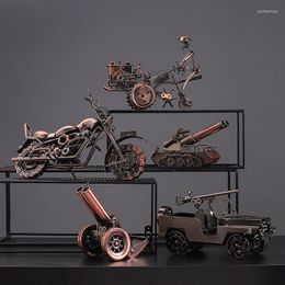 Decorative Figurines Home Decor Living Room Decoration Accessories Vintage Iron Art Classic Car Motorcycle Model Ornoment Desktop Crafts