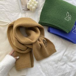 Scarves Knitted Scarf For Women Woolen Yarn Muffler Wraps Korean Style Winter Solid Warm Elastic Neckerchief Soft Bufanda Foulard 2023