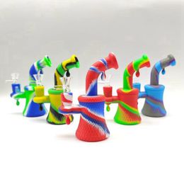 Colorful Smoking Silicone Bubbler Hookah Bong Pipes Kit Removable Waterdrop Style Herb Tobacco Glass Filter Funnel Bowl Spoon Waterpipe Cigarette Holder DHL