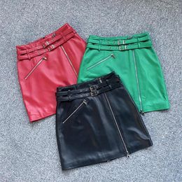 Skirts 2023 Autumn Designer Women's High Quality Bike&Motor Sheepskin Genuine Leather Mini Skirt F241