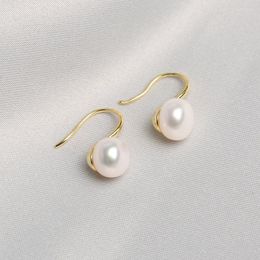 Stud Earrings Simple Celebrity Style Gold Pearl Drop For Woman Fashion 925 Silver Jewelry Wedding Girl's Sweet Accessories