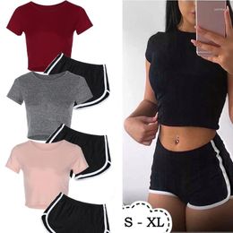 Women's Tracksuits Summer Women Fashion Casual Two Piece Set Short Sleeves T-shirt & Skinny Shorts Pants Sets Beach And Gym Suits