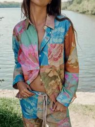 Women's Blouses Kumsvag 2023 Women Summer Shirts Tops Vintage Print Patchwork Satin Pocket Female Elegant Street Top Clothing
