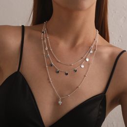 alloy disc cactus pendant necklace, ladies simple ball chain multi-layer necklace pendant necklace female jewelry trendy woman designer necklaces