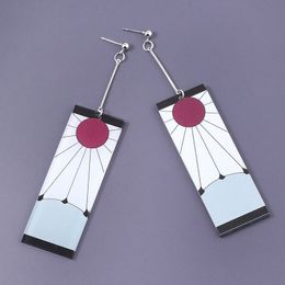 Fashion Acrylic Tanjiro Earrings Demon Slayer Earrings Anime Cosplay Props Hanafuda Drop Long Earrings for Women Girls Jewellery