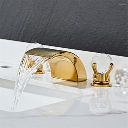 Bathroom Sink Faucets Tuqiu Black Basin Faucet Brass Gold Widespread Crystal 3 Hole And Cold Waterfall Tap