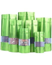 9 Size Green Stand up aluminium foil bag with clear window plastic pouch zipper reclosable Food Storage Packaging Bag LX26939065976