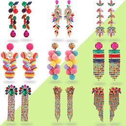 Summer Charm Colourful Crystal Tassel Long Hanging Drop Earrings For Women 2023 Trendy Boho Luxury Pendientes Unusual Jewellery