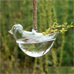 Planters Pots Originality Bird Shape Vase Hydroponics Suspension Transparent Flower Pot Glass Hanging Water Plant Flowerpot Home D Dhd9X