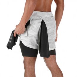 Men's Shorts Double layer jogging for 2-in-1 gym built-in pockets quick drying beach shorts men's sports pants P230524