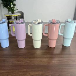 40oz Sublimation Handle Tumblers Colourful Blank Stainless Steel Water Bottles Double Insulated Heat Transfer Cups Glasses Mugs A12