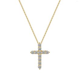 Chains Moissanite Cross Necklace 925 Silver Plated 14k Gold Clavicle Chain Jesus Pendant Jewelry For