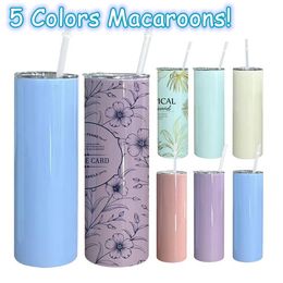 Wholesale! 20OZ Sublimation Macaroon Straight Tumblers Stainless Steel Double Wall Vacuum Insulated Coffee Mugs With Lids B0054