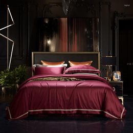 Bedding Sets Burgundy Red Luxury 1000TC Egyptian Cotton Set Satin Soft Silky Duvet Cover Flat/Fitted Bed Sheet Pillowcases