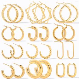 Hoop Earrings Fashion Popullar Big Circle Round C-Shaped Simple Design 18K Gold-Plated Stainless Steel Earring For Women Jewellery