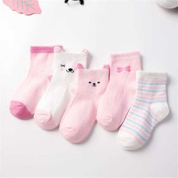 Socks 5 pairs/batch of cute soft cartoon cotton for children boys girls baby warm striped dots fashionable sports socks autumn and winter children's gifts G220524