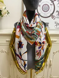 women's square scarf scarves shawl 100% twill silk material white color pint pattern size 130cm - 130cm