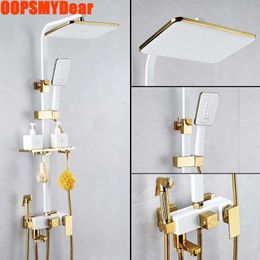 Bathroom Shower Sets Hot Cold Shower Set Bathroom SPA Rainfall Shower System Bathtub Square Brass Bath Faucet Wall Mount Luxury Modern White Torneira G230525