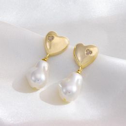 Stud Earrings In Fashion Heart Baroque Pearl For Women Trendy 18K Gold Plated Ladies Drop Earring Jewellery Female Ear Accessories