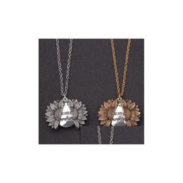 Pendant Necklaces New Sunflower Alloy Necklace Engrave Letter You Are My Sunshine Choker Open Locket I Love Charm Women Valentines D Dhwrx