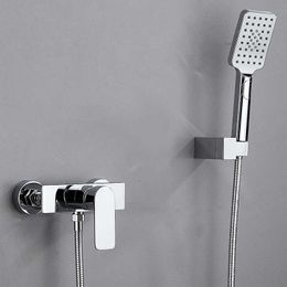 Bathroom Shower Sets Chrome Brass Simple Shower Set Wall Mounted Hot Cold Water Mixer Faucet Shower Lift Shower Faucet Handheld Shower Set G230525