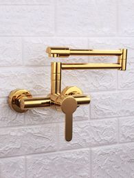 Kitchen Faucets Gold Wall Mounted Sink Faucet Cold Water Golden Foldable Rotatable Brass Copper Mixer