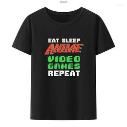 Мужские футболки T Eat Sleep Anime Видеоигры Повторите хлопковые футболки Koszulki юмор свободные одежды новинка Y2K Tops Hipster Camisetapsfrprfr